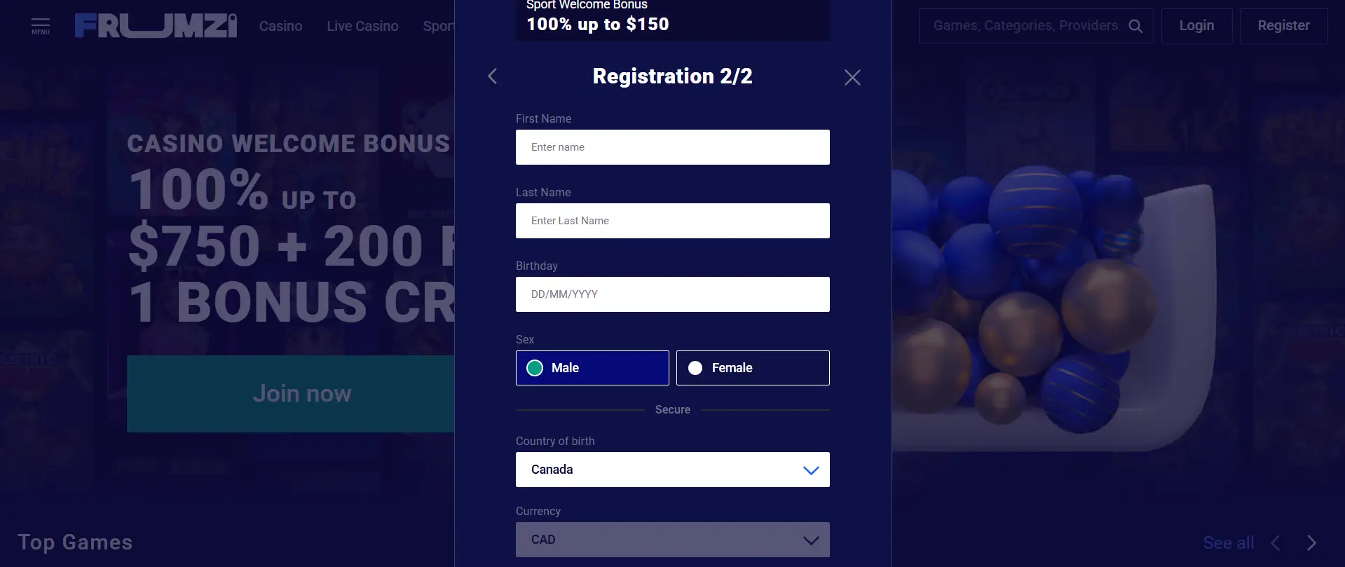 Open an Account-on Frumzi